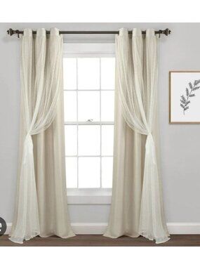 Cottage Polka Dot Sheer Window Curtain Panels 38" x 84" 2 Panels Light Beige